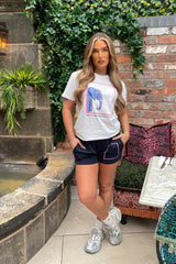 Energy Flows White & Navy Printed Short Loungewear Set Loungewear