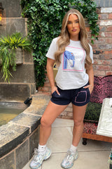 Energy Flows White & Navy Printed Short Loungewear Set Loungewear