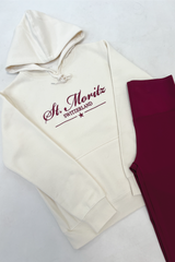 St Moritz ecru embroidered premium relaxed hoodie