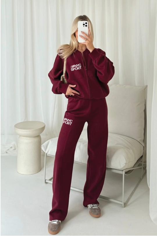 NYC sport burgundy printed bomber jogger loungewear