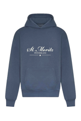 St Moritz blue embroidered premium relaxed hoodie