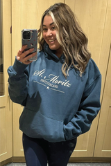 St Moritz blue embroidered premium relaxed hoodie