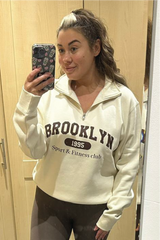 Brooklyn ecru printed 3/4 zip sweater