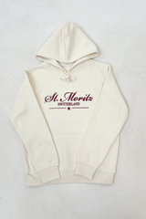 St Moritz ecru embroidered premium relaxed hoodie