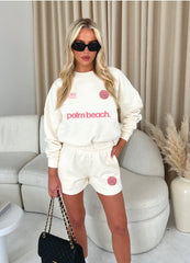 G mono embroidered palm beach pink ecru sweater shorts loungewear