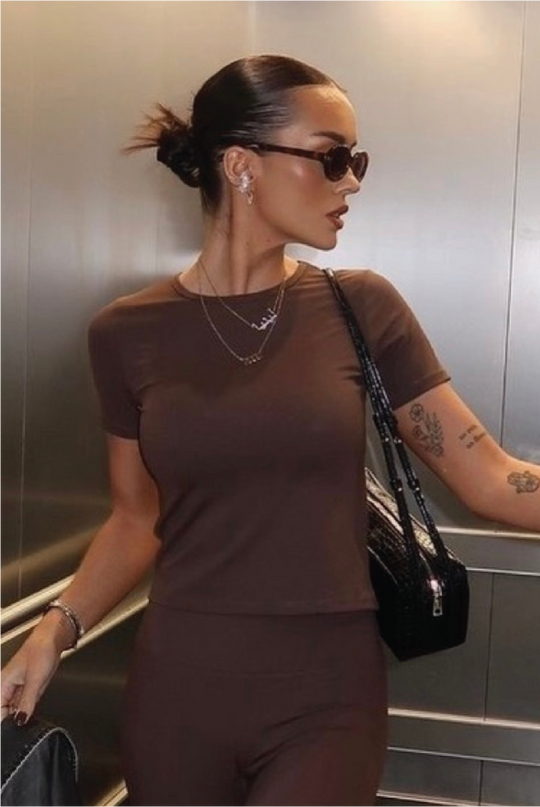 Emma chocolate short sleeve activewear top