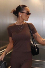 Emma Chocolate Short Sleeve Activewear Top Activewear