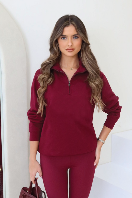 Sophie burgundy basic 3/4 zip sweater