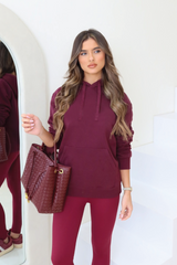 Katie Burgundy Basic Drawstring Hoodie Loungewear