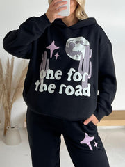 One for the road black printed hoodie
