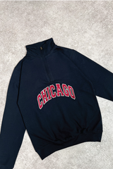 Chicago blue & burgundy embroidered 3/4 zip sweater