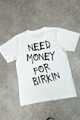 Need money white printed t-shirt
