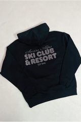 Ski club black printed premium relaxed hoodie