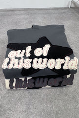 Out of this world steel grey embroidered applique relaxed hoodie