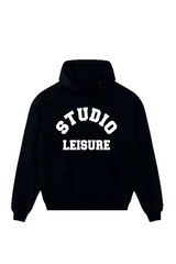 STUDIO LEISURE ESSENTIAL BLACK PRINTED HOODIE