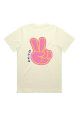 Peace, love & party ecru heavyweight back print t-shirt