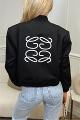 Gege Black Embroidered Cropped Bomber Jacket