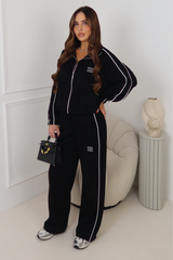 GeGe black embroidered piping detail zip jacket & trouser loungewear