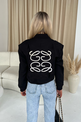 Gege Black Embroidered Cropped Bomber Jacket
