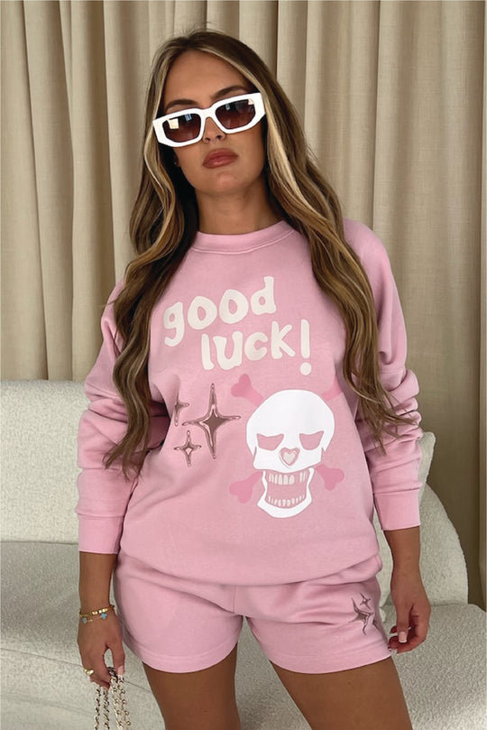 Good Luck Baby Pink Premium Sweater Short Loungewear Set