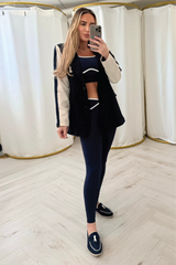NEVE NAVY PIPING LEGGINGS & CROP ACTIVEWEAR SET