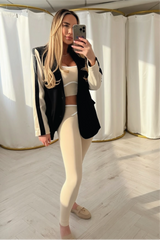 NEVE BEIGE PIPING LEGGINGS & CROP ACTIVEWEAR SET