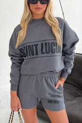 Saint Lucia Steel Grey Printed sweater short loungewear set