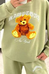 Teddy Hamptons New York Sage & white Printed Loungewear Sweater Set