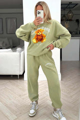 Teddy Hamptons New York Sage & white Printed Loungewear Sweater Set