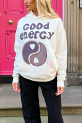 good energy ecru printed relaxed hoodie