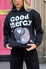 Good energy black printed relaxed hoodie