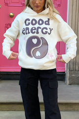 good energy ecru printed relaxed hoodie