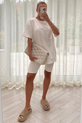 Katie white cycling short coord Co Ord