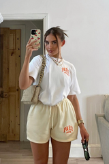 Paris madame neon orange embroidered short co-ord Co Ord