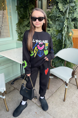 Mini All You Are Premium Black Printed Sweater Loungewear Set Loungewear