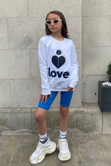 Mini Love Heart Blue Printed White Sweater Sweater