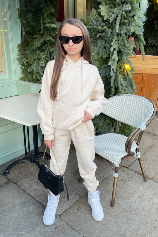 Mini Glamify ecru hooded loungewear set