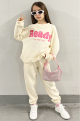 Mini Ready Pink & Ecru Oversized Sweater Loungewear Set Loungewear