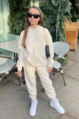 Mini All Access Embroidered Ecru Hooded Loungewear Set Loungewear