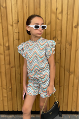 Mini Meila Multi Stripe Frill Short Coord Co Ord