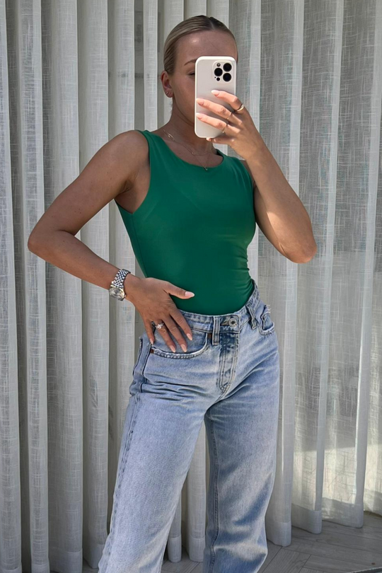 Elle bottle green double lined sleeveless bodysuit