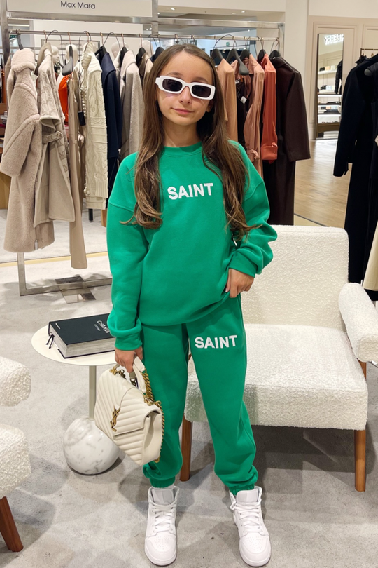 Mini saint green oversized embroidered sweater loungewear set
