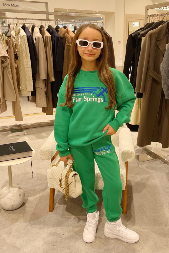 Mini palm springs green oversized embroidered sweater loungewear set