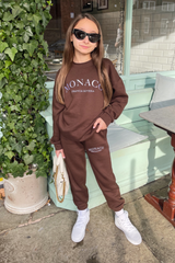 Mini Monaco Chocolate Oversized Embroidered Sweater Loungewear Set Loungewear