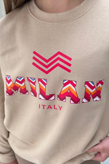 Mini Milan Italy Zigzag Beige Printed Sweater Tshirt