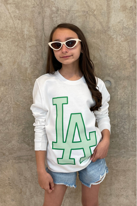 Mini los angeles green printed white sweater