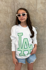 Mini Los Angeles Green Printed White Sweater Sweater