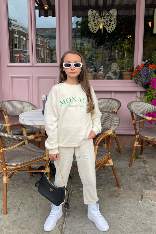 Mini monaco ecru embroidered oversized sweater loungewear set