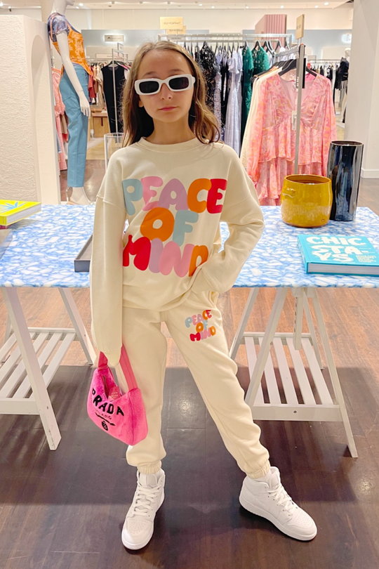 Mini peace of mind ecru oversized sweater loungewear set