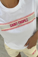 Saint Tropez Pink & Ecru Printed Tee Short Coord Co Ord